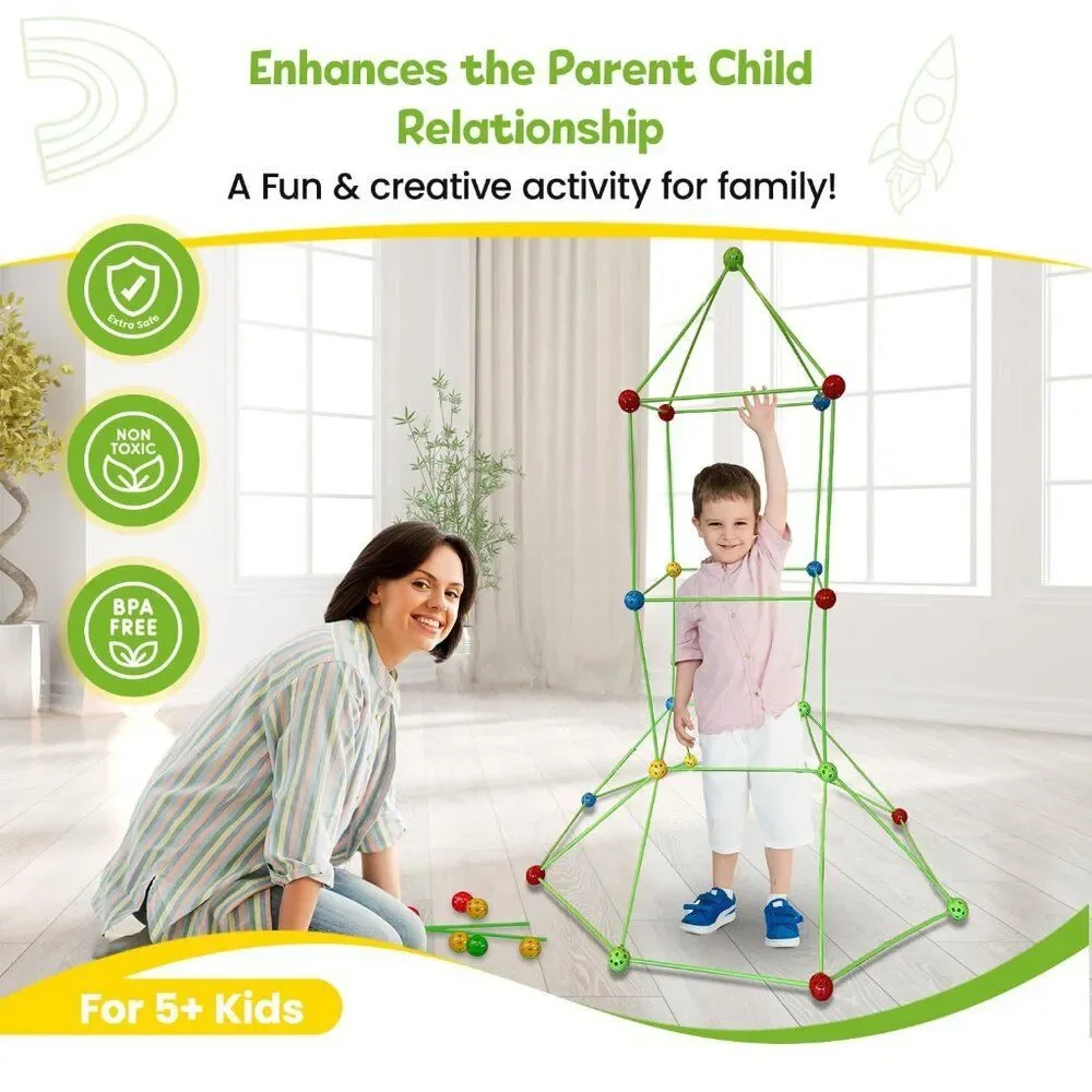 Space Themed Fort Building Kit 28 Balls 52 Rods Space Sheet Kids Ages 3+ New